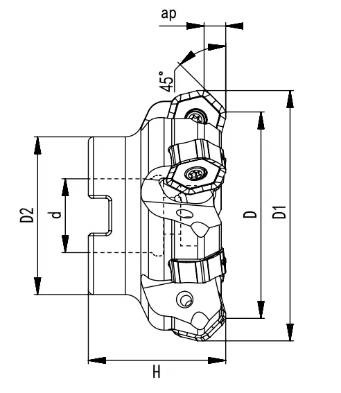 SPECIFICATION OF FACE MILLING CUTTER, 45° HNMX 0906
