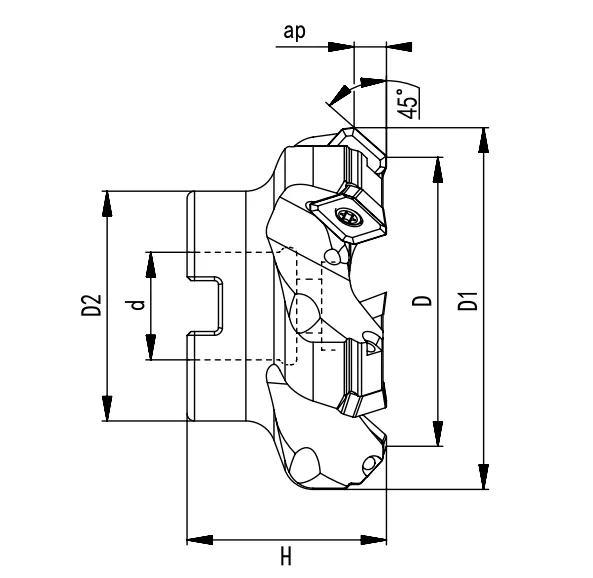 SPECIFICATION OF FACE MILLING CUTTER, 45° SE13T3